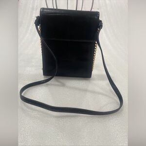 Vintage Beinen Davis Evening shoulder Bag Leather Black Gold Chain accents